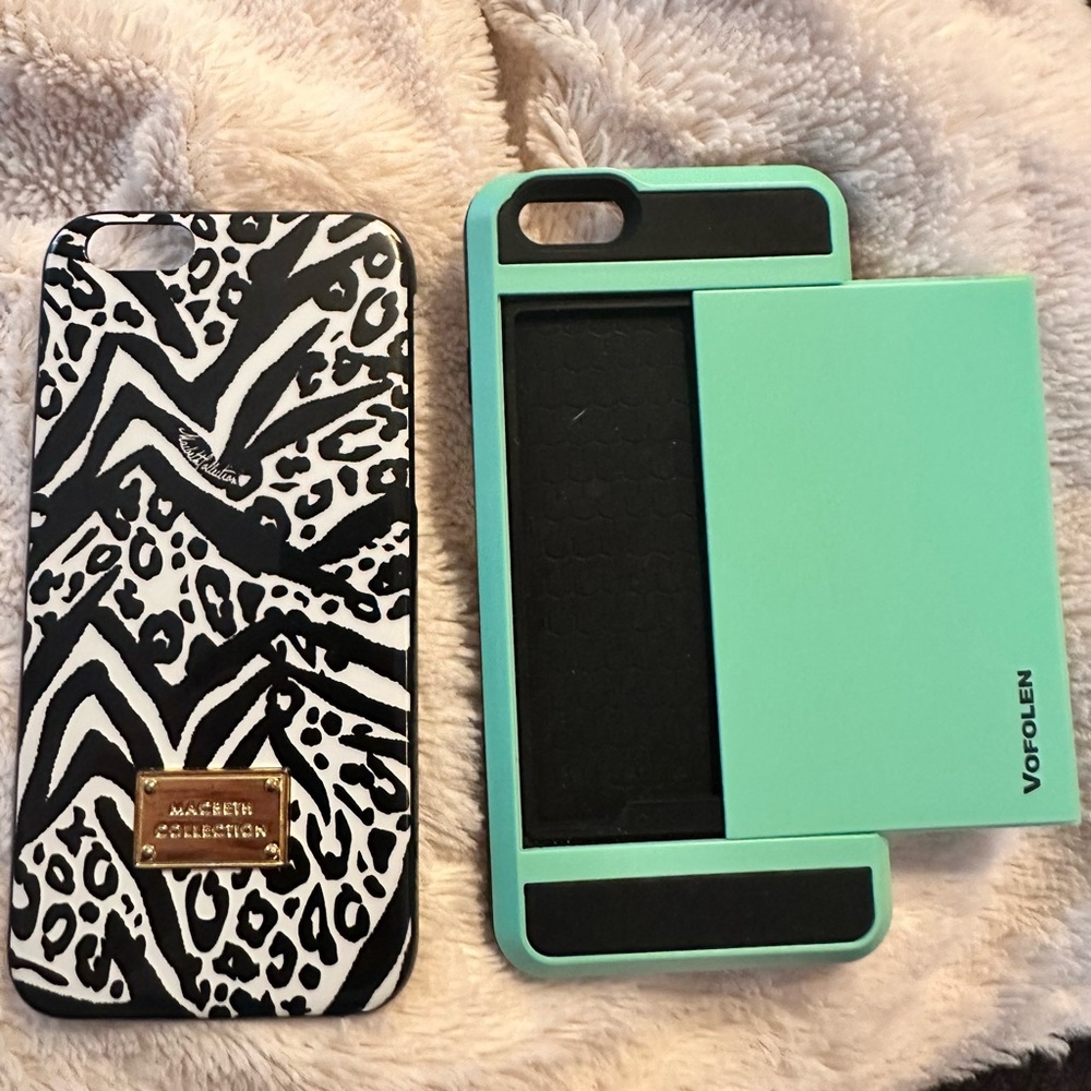 iPhone 7/8/SE bundle Teal and Black Print IPhone Case sliding wallet durable